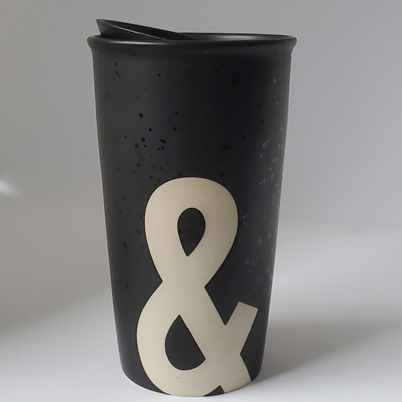 Starbucks "&" Double Walled Ceramic Coffee Tumbler Matte Blk Gloss Blk Sparkles - Picture 1 of 7